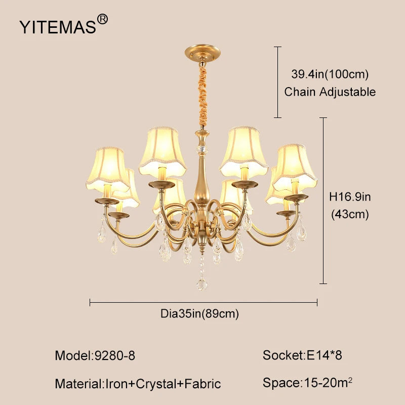 Crystal Chandelier With Lamp Shade For Living Room Gold Chandeliers Bedroom Farmhouse Church Pendant Lights Dining Room Light