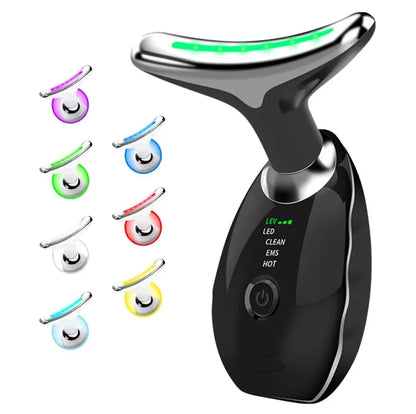 7 Colors LED Light Face Neck Beauty Device with Vibration Massage for Wrinkle Reduction Double Chin Neck Lifting