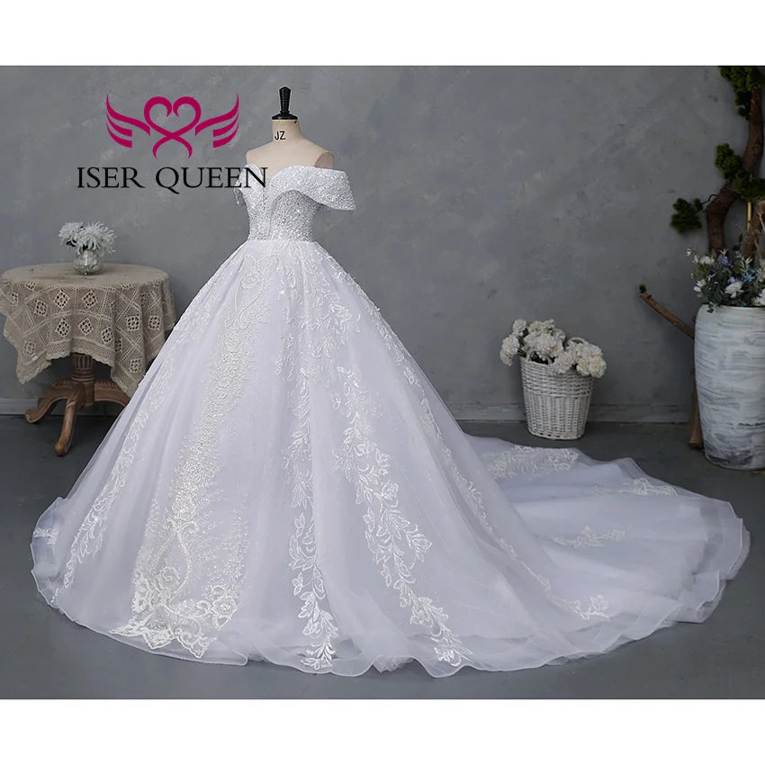 Customized America Fashion Deep V neck Luxury Wedding Dresses 2026 Off Shoulder Heavy Beading Bride Dress Ball Gown WX0465