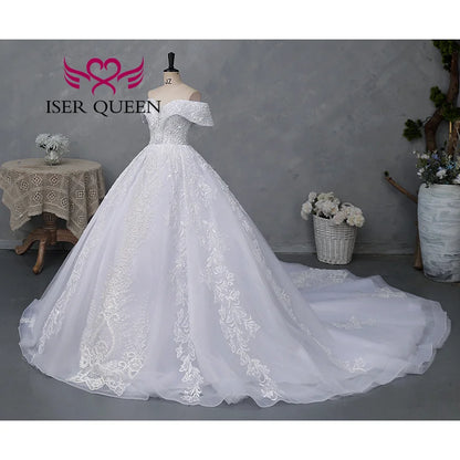 Customized America Fashion Deep V neck Luxury Wedding Dresses 2026 Off Shoulder Heavy Beading Bride Dress Ball Gown WX0465