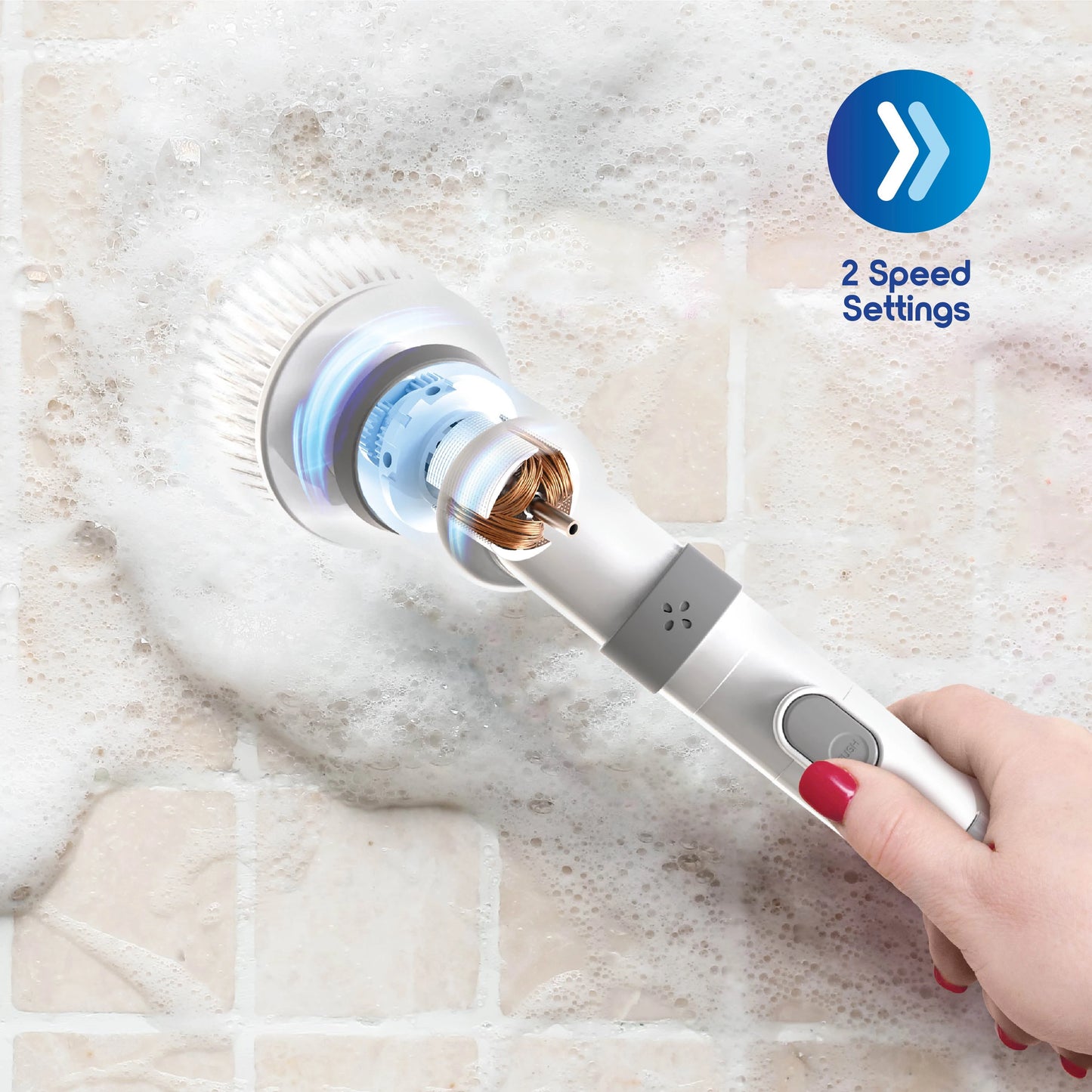 Electric Spin Scrubber Cordless Cleaner 9 Brush Heads Adjustable Handle 2 Speed USB-C Rechargeable IPX7 Waterproof for Bathroom