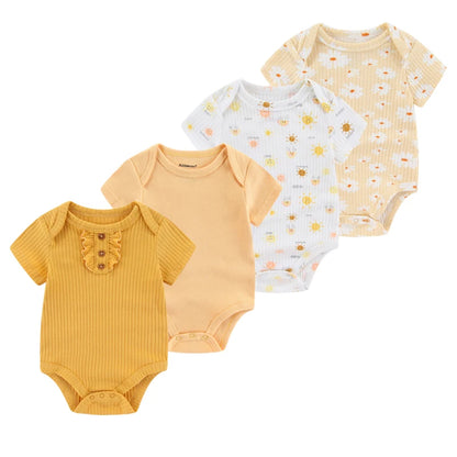 4pieces Newborn Baby Boy Clothes Cartoon Cotton Romper Summer Short