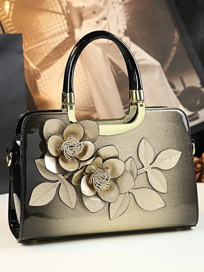 Unique Personality Floral Handbag Women's Crossbody Tote Bag Business Commuting Medium Hardness Polyester  Zipper Closure