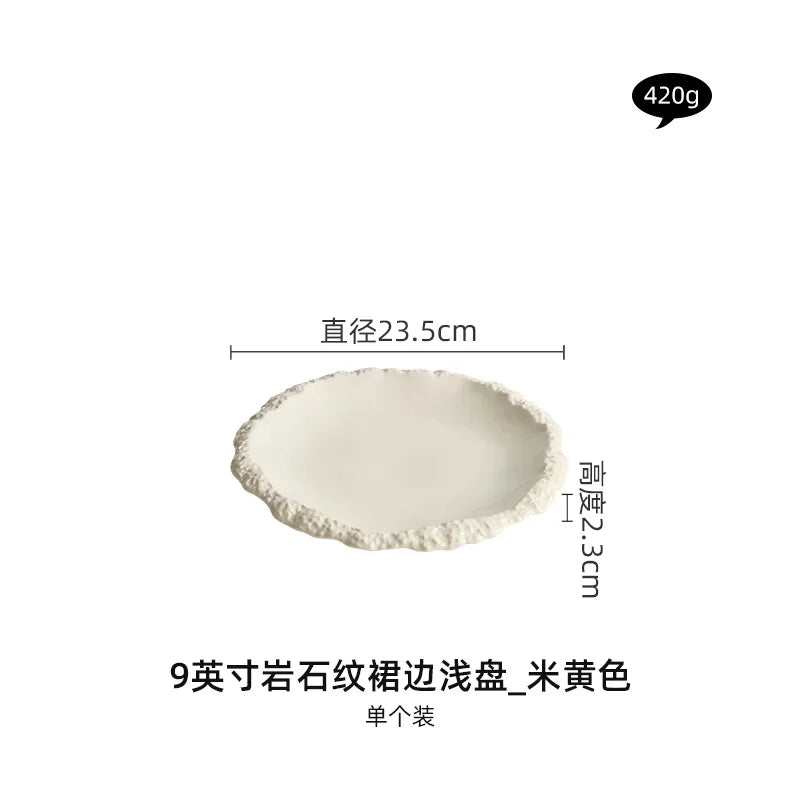 Rock Pattern Skirt Plate Dish Dish Household Ceramic Flat Shallow Plate Hotel Display Plate