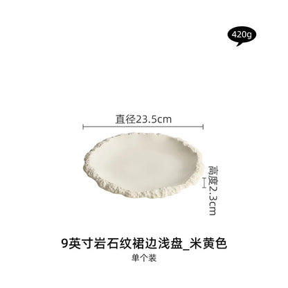 Rock Pattern Skirt Plate Dish Dish Household Ceramic Flat Shallow Plate Hotel Display Plate