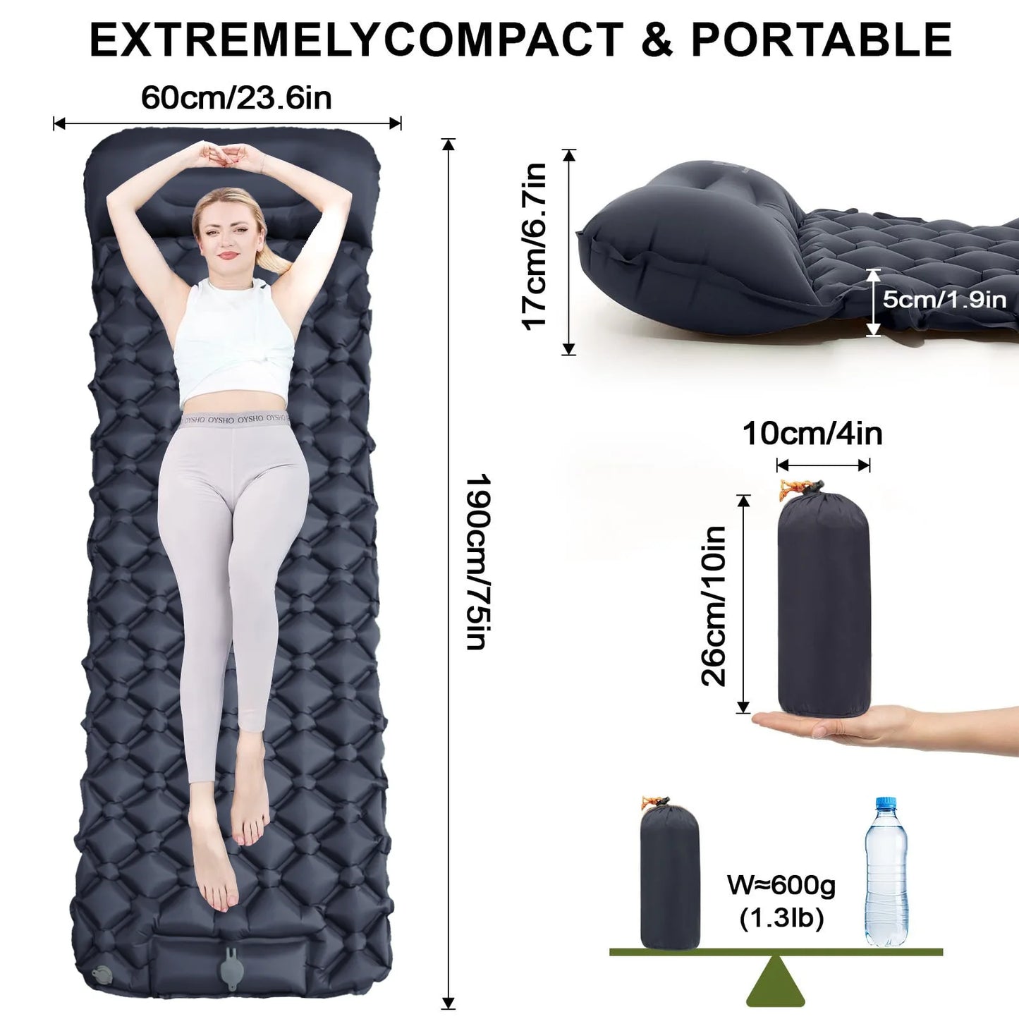 Outdoor Camping Inflatable Mattress Sleeping Pad With Pillows Ultralight Air Mat Built In Inflator Pump Hiking