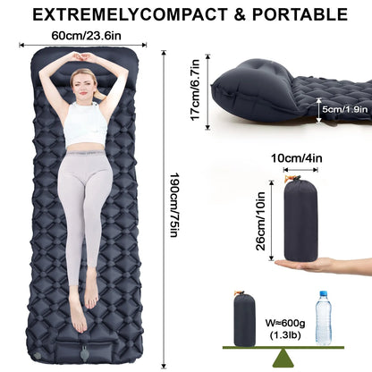 Outdoor Camping Inflatable Mattress Sleeping Pad With Pillows Ultralight Air Mat Built In Inflator Pump Hiking