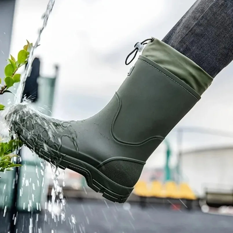 Women Rain Boots Mid Calf Slip Non Shoes Thick Outdoor Garden Work Shoes Durable Plus Size Lady Boots Rubber Waterproof Men
