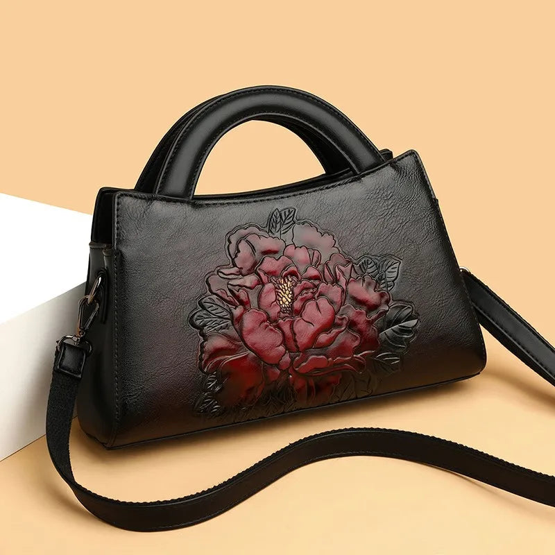 Pu Chinese style women's middle-aged mother bag ethnic style bag autumn fashion women's bag temperament portable messenger