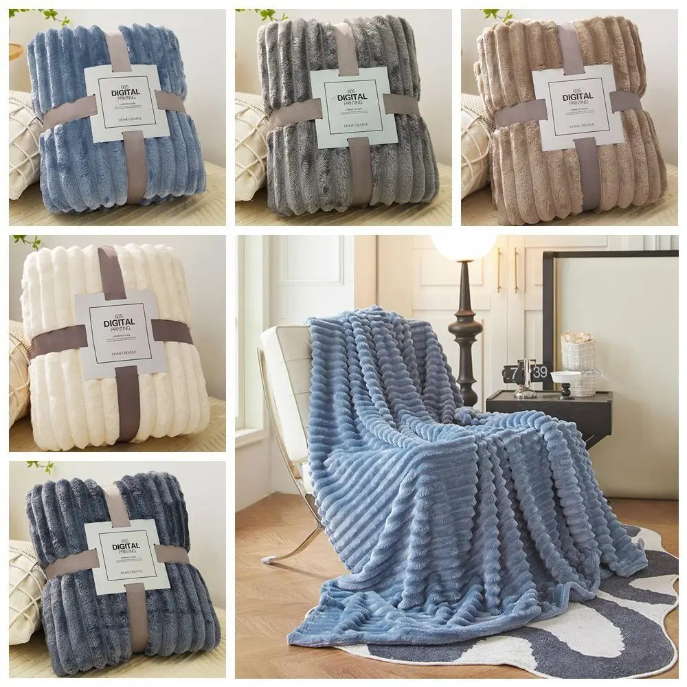 New Double Sided Warm Blanket Skin-Friendly Warm Conditioning Quilt Ultra Soft Solid Color Striped Blankets
