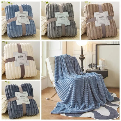 New Double Sided Warm Blanket Skin-Friendly Warm Conditioning Quilt Ultra Soft Solid Color Striped Blankets