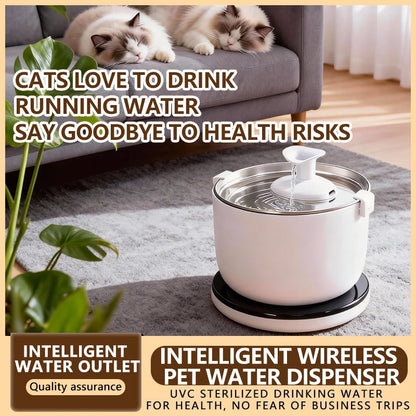 Wireless Cat Water Fountain Auto Sensor Drinking Fountain Quiet Pump 2.5L Stainless Steel Cats Dog Drinker Pet Water Dispenser