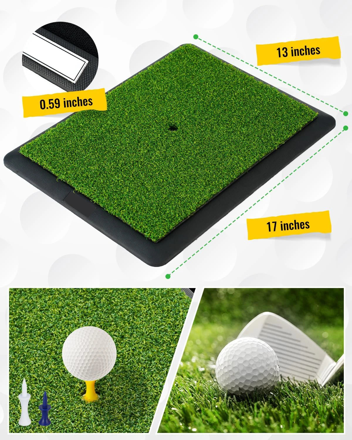 Golf Swing Trainer Mat for Practice & Training – Replaceable Turf Surfaces, Non-Slip Rubber Base for Indoor/Outdoor Use, Include