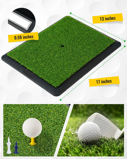 Golf Swing Trainer Mat for Practice & Training – Replaceable Turf Surfaces, Non-Slip Rubber Base for Indoor/Outdoor Use, Include