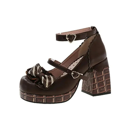 2025 Sweet Girls Lolita High Heels Platform Pumps Bowknots Ankle Strap  Janes Shoes for Women Spring Autumn Heels