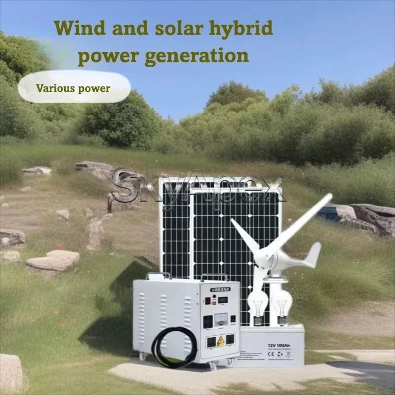 Solar Wind Hybrid Power System Wind Turbine Generator With Solar Panel Battery Bank For Home Farm Off Grid Energy Storage Kit