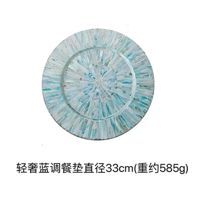 Decorative Plate Natural Shell Wood Plates Set Golden Beads Glass Steak Pasta Serving Tray Dinner Decoration Kitchen Tableware