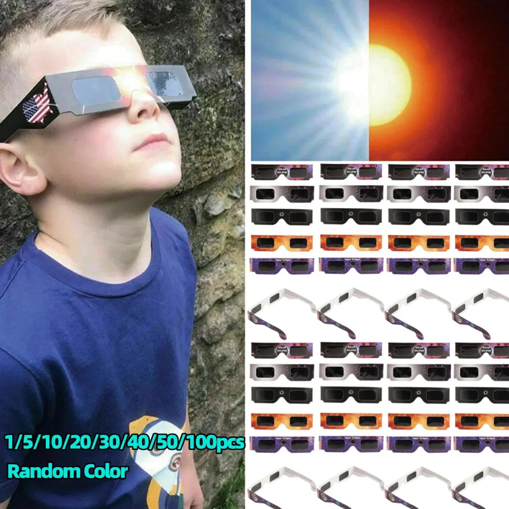 1-100pcs Paper Solar Eclipse Glasses Anti-uv Viewing Glasses Safe Shades Observation Solar Glasses Protect Eyes Random Color