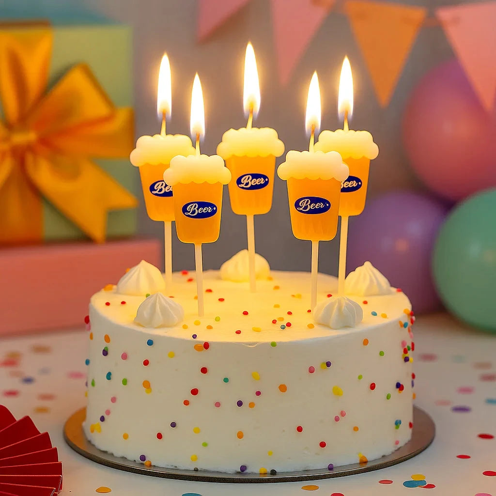 5PCS Beer Themed Birthday Cake Decoration Candles for Men's Father's Day Adult Bar Party Cartoon Candles