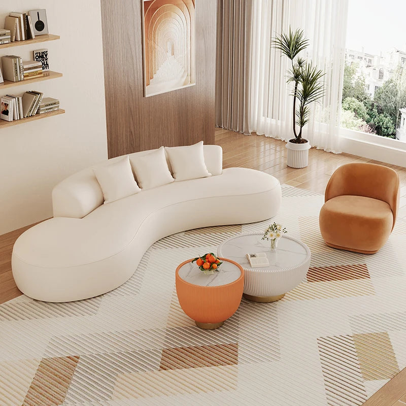 Nordic Cat-Scratch-Resistant Leather Living Room Sofa Modern Rest Area Reception Sofa Simple Curved Commercial Furniture FYSS