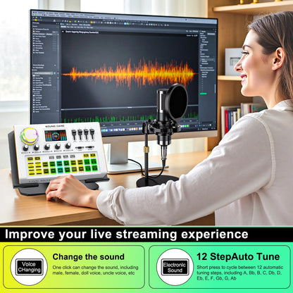 Tenlamp Y300-P15B Podcast Microphone Bundle with Live Sound Card Audio Mixer, 3.5mm Condenser Mic for PC Smartphone Gaming Streaming Singing YouTube Vlog Studio Recording