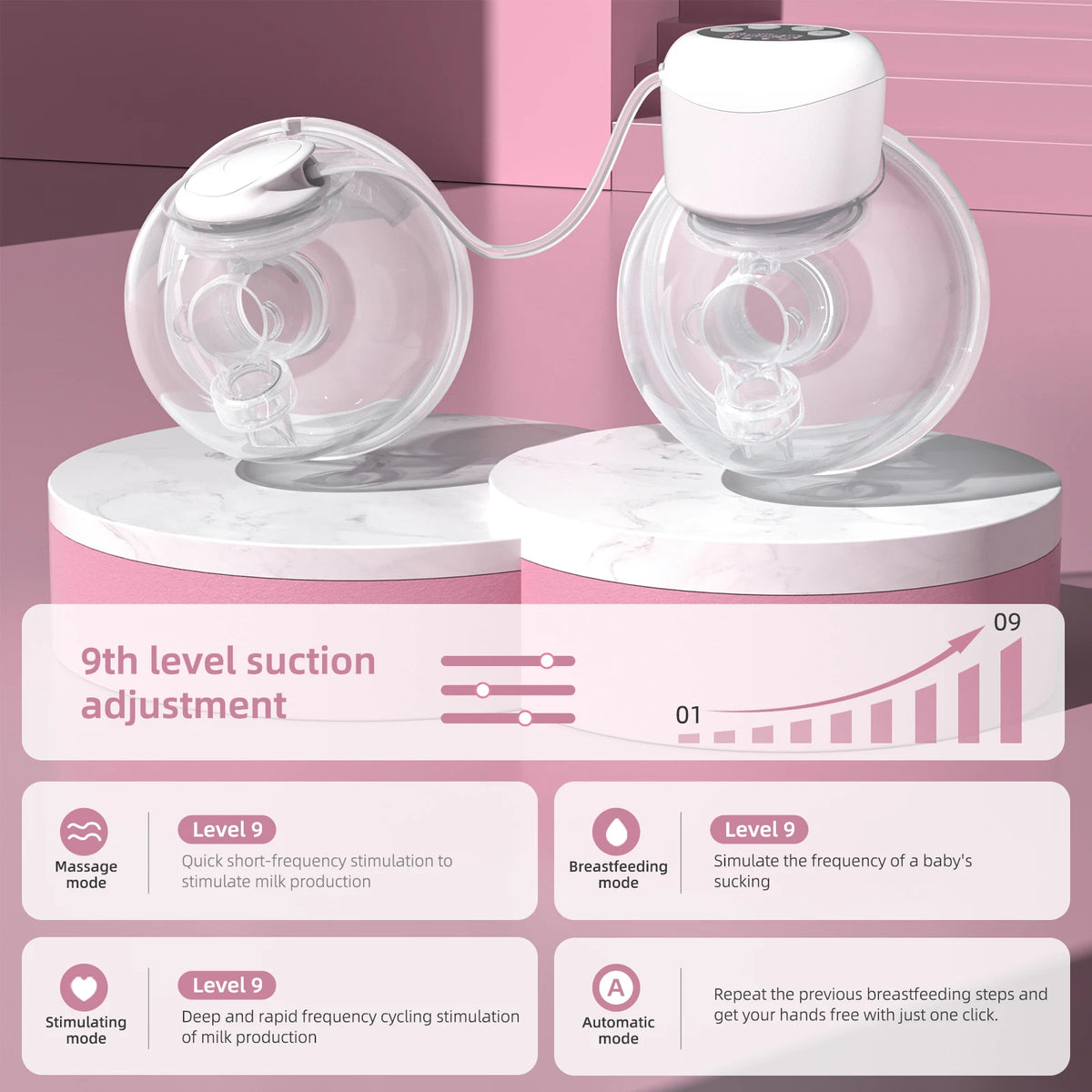 2-in-1 Wearable Breast Pump Hands Free Electric Breast Pumps Comfort Milk Collector W/ LCD Display 4 Modes & 9 Level,300mmHg MAX