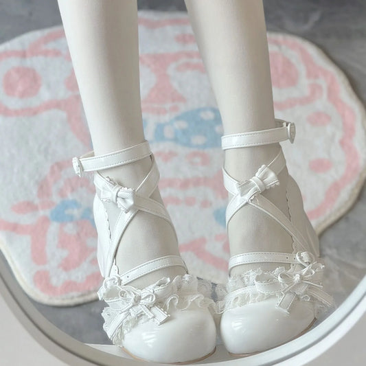 Lolita Mary Jane Shoes  New Women's Cute Bow High Heels Princess Heeled Single Shoes Spring Autumn Leather Pumps