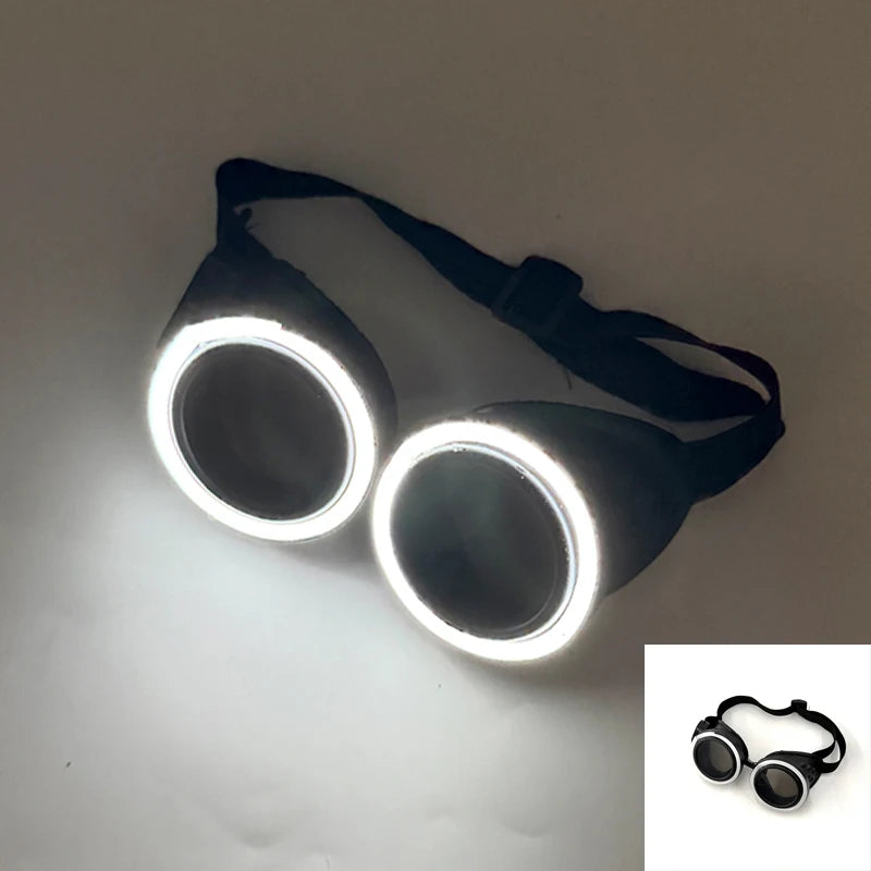 New arrive Round Shape LED Luminous Glasses with Dark Lens Rezz Style Neon Glow Goggles Glow in The Dark Night Club Party Props