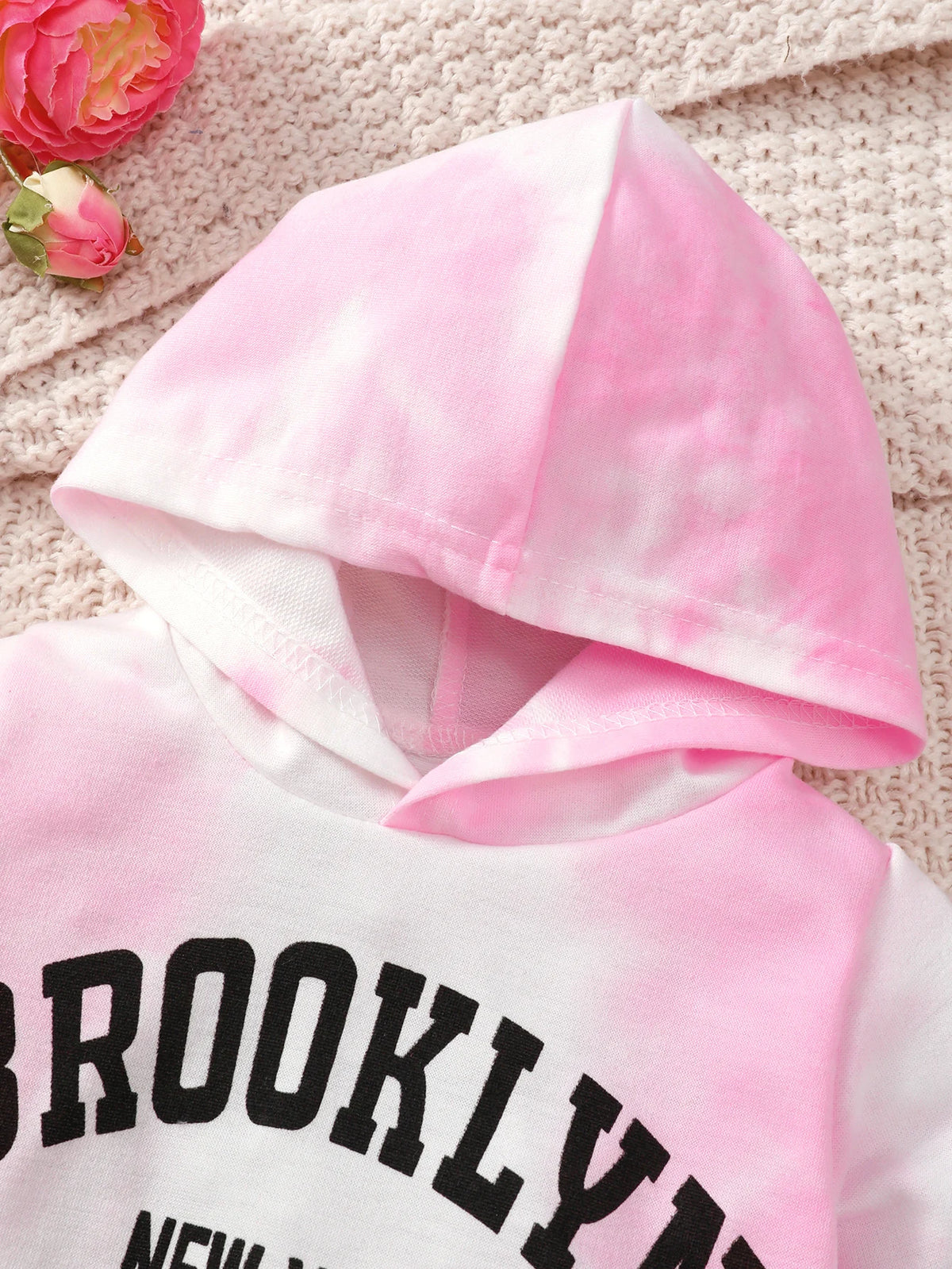 Baby Girl Spring And Autumn Pink Long Sleeved Hoodie With Personalized Printed Letter Pattern Three Piece Set