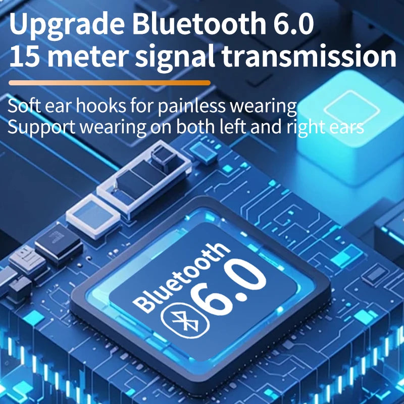 Bluetooth 6.0 Earphone HiFi Stereo Music Earbuds 270° Rotation Ear Hook Headphone LED Display Waterproof Noise Reduction Headset