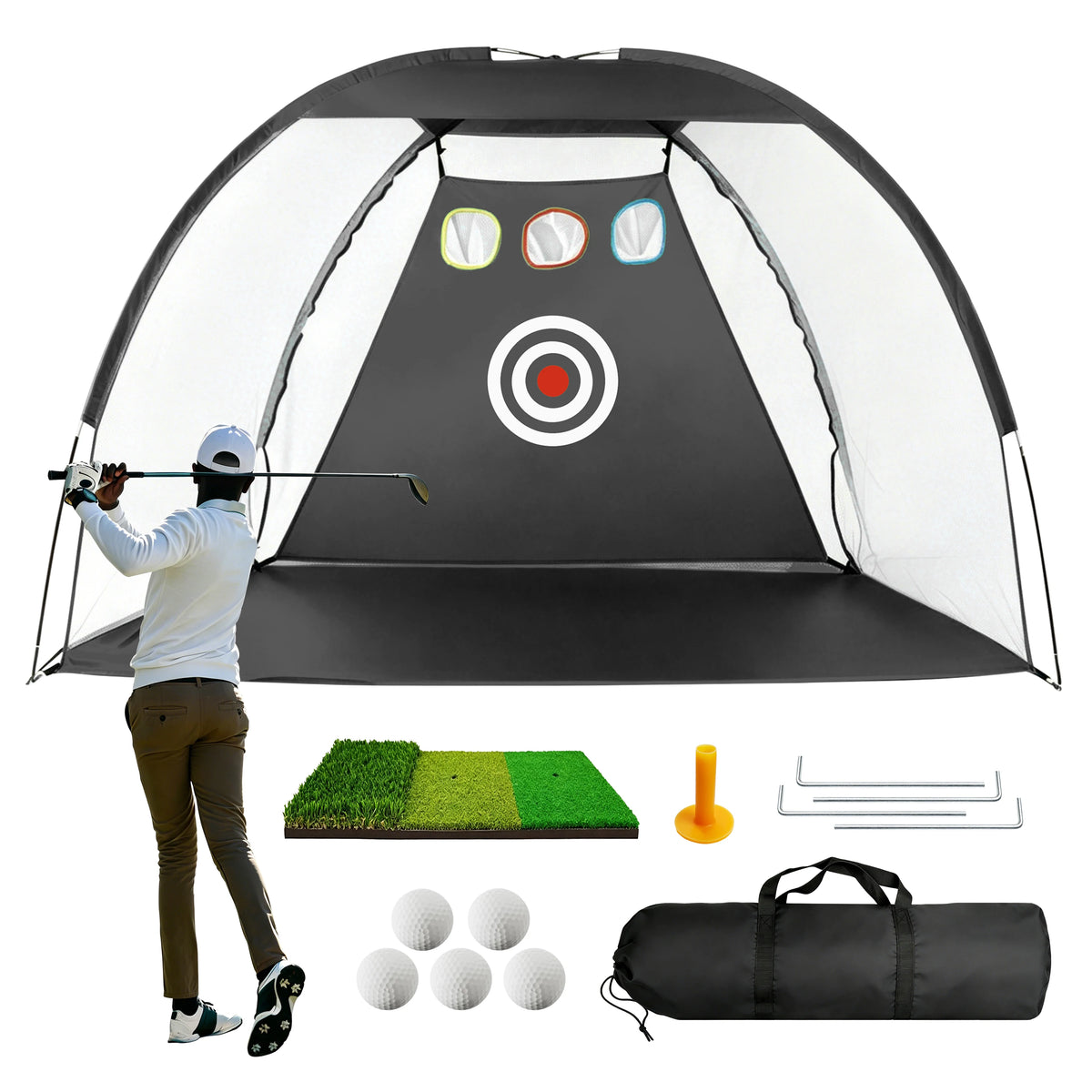 6.6ft×4.6ft Golf Practice Net with Hitting Mat, Home Backyard Driving Chipping Swing Training Aid for Golfers