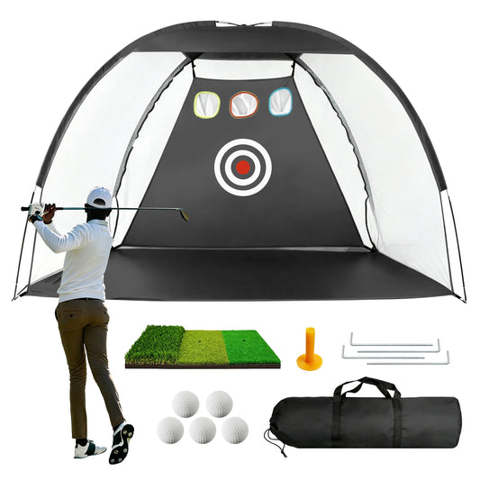6.6ft×4.6ft Golf Practice Net with Hitting Mat, Home Backyard Driving Chipping Swing Training Aid for Golfers
