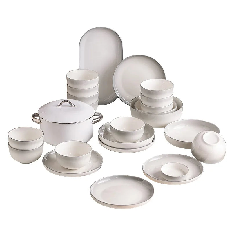 Handmade Underglaze Ceramic Deep Plate Dinnerware Set Rustic Kitchen Serving Dish Bowl Set Home Gift