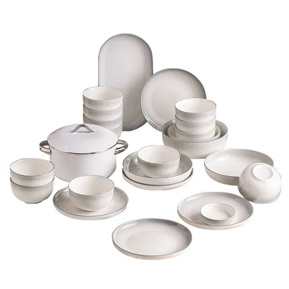 Handmade Underglaze Ceramic Deep Plate Dinnerware Set Rustic Kitchen Serving Dish Bowl Set Home Gift