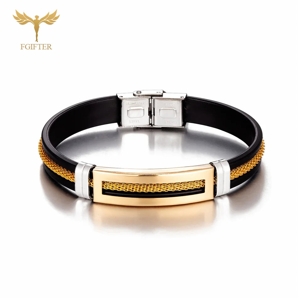 Stainless Steel Bracelet Men Women Wristband Black Grooved Rudder Mesh Chain Insert Gothic Wristband Stylish Bangle Accessories