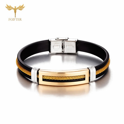 Stainless Steel Bracelet Men Women Wristband Black Grooved Rudder Mesh Chain Insert Gothic Wristband Stylish Bangle Accessories