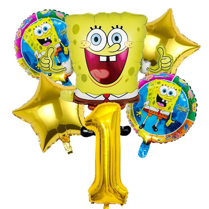 6Pcs SpongeBob Patrick Star Balloon set Birthday Party Golde Blue Numbers Balloons Boys Girls Baby Shower Party Supplies Gifts