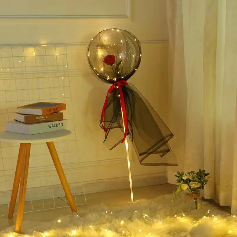LED Luminous Balloon Rose Bouquet Light Transparent Balloons Flower for Wedding Party Valentines Day Decor Birthday Thanksgiving