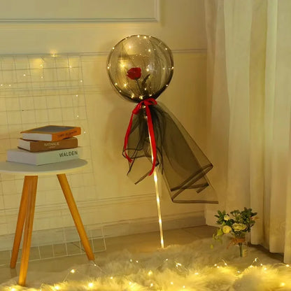 LED Luminous Balloon Rose Bouquet Light Transparent Balloons Flower for Wedding Party Valentines Day Decor Birthday Thanksgiving