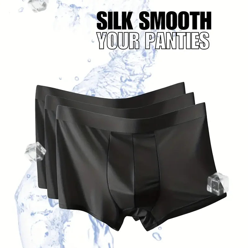 3Pcs Pure Black Breathable Men's Flat Leg Pants Comfortable Underwears  Casual Sporty Boxer Shorts Thin Summer Cooling Paties