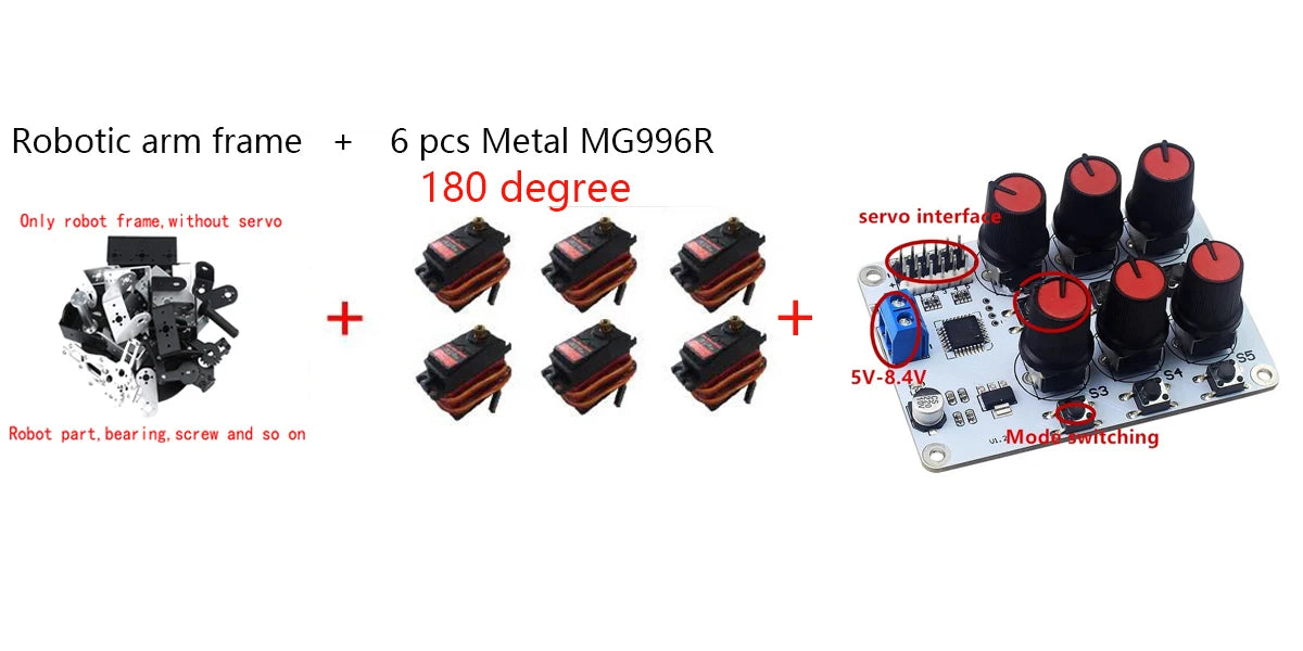 360 Degrees 6 DOF Robot Metal Alloy Mechanical Arm Claw Kit MG996R for Arduino Robotics Kit Educational Ps2 Programmable Toys