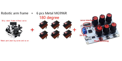 360 Degrees 6 DOF Robot Metal Alloy Mechanical Arm Claw Kit MG996R for Arduino Robotics Kit Educational Ps2 Programmable Toys
