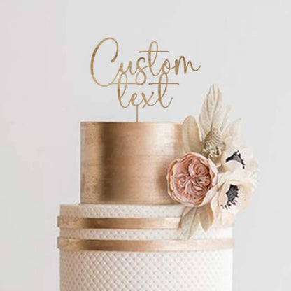 Custom Text Gold Acrylic Cake Topper Personalized Rustic Wood Cake Topper Wedding Birthday Engaged Anniversary Party Decoration