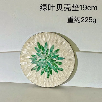 Decorative Plate Natural Shell Wood Plates Set Golden Beads Glass Steak Pasta Serving Tray Dinner Decoration Kitchen Tableware