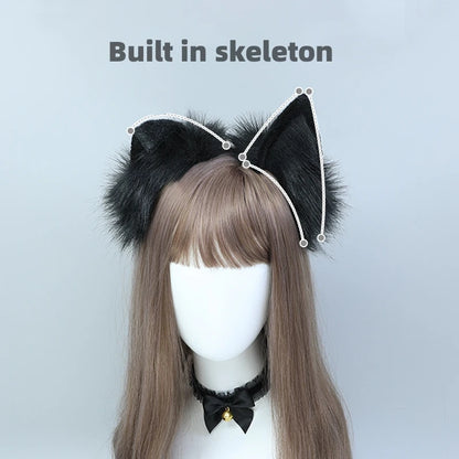 5PCS Sexy Simulation Animal Ear Lovely Tail Set Lace Hand Bell Neck Bell In Stock Plush Cosplay Props Headwear Hair Accessories
