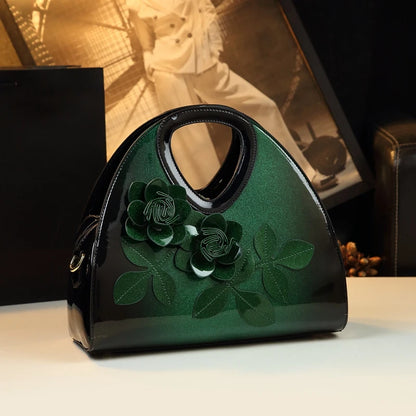 Genuine Leather 2024 New Fashion Women Handbags Flowers Dumpling tote Bag Middle-aged Mother Single Shoulder Crossbody Bags