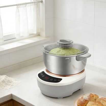 200W Electric Kneading Machine, 304 Stainless Steel Dough Kneading Machine, 5L Stand Mixer, 140-170 RPM, Timer Auto-Off, for Kitchen, Baking, Silver