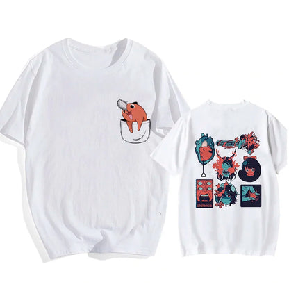 90s Japanese Anime Chainsaw Man T Shirt Cartoon Pochita T-shirt Makima Harajuku Graphic Tees Unisex Clothing Tops Tshirt Manga