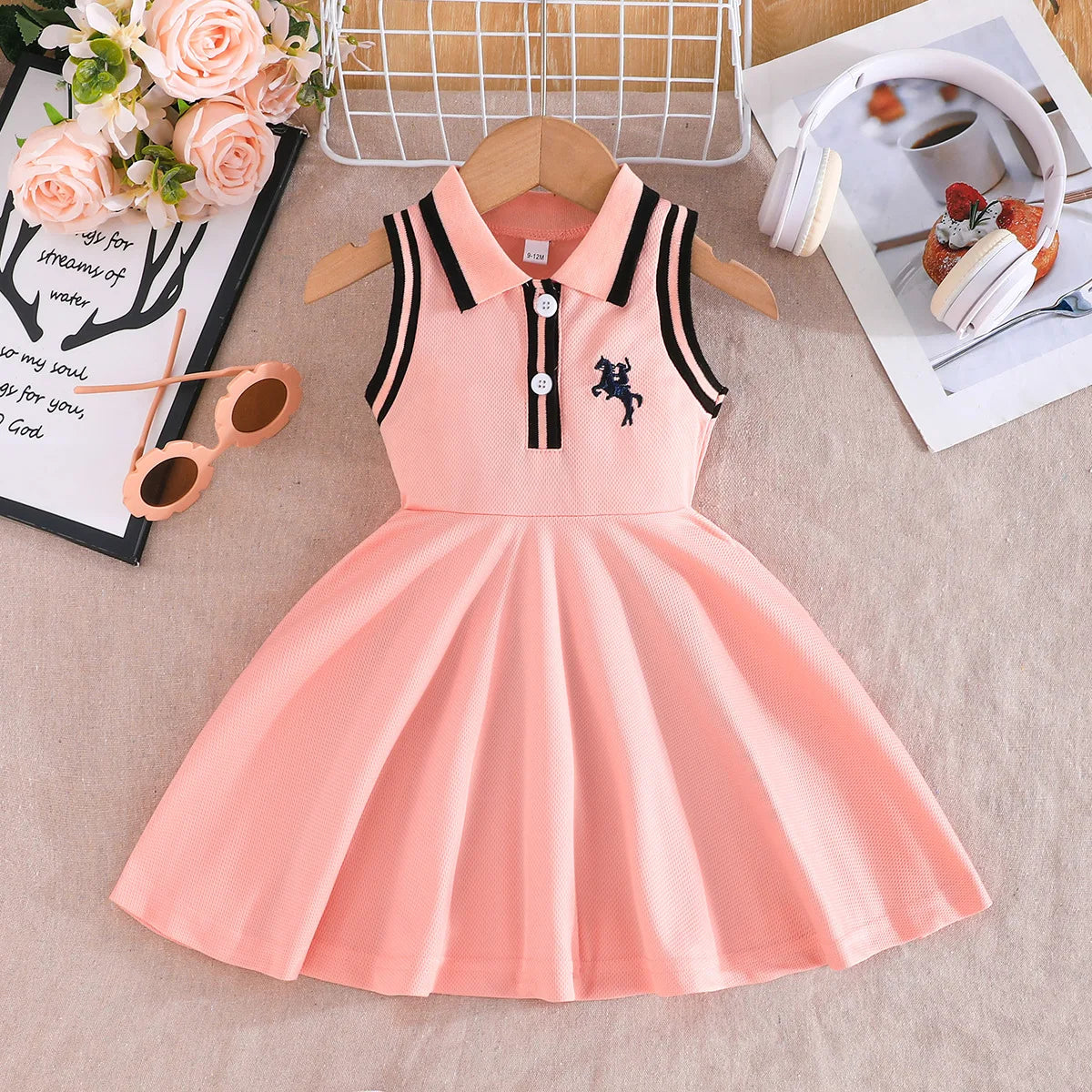 Prowow 0-3Y Baby Sporty Dresses 2025 Sleeveless Polo Dress For Girls Preppy Style Letter Baseball Dress Toddler Girl Clothes