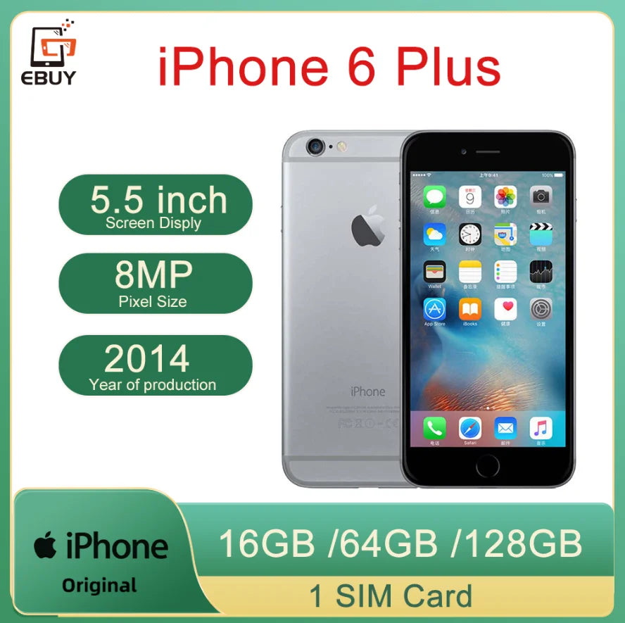 Apple Original iPhone 6 Plus Mobile Cell Phone 5.5" 8MP ROM 16/64/128GB Dual Core IOS Fingerprint 4G LTE Unlocked 6P Cellphone
